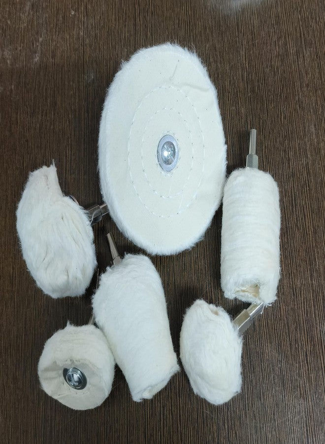 Inditrust مجموعة عجلات تلميع إنديترست، 6 قطع، وسادة تلميع بيضاء، أداة تلميع على شكل عجلة للمعادن والألومنيوم والفولاذ المقاوم للصدأ والمجوهرات والخشب والبلاستيك والسيراميك والزجاج - Image 3